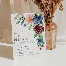 Elegant Vattenfärgad Blommigt 70:e födelsedagen Inbjudningar
