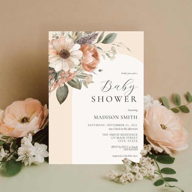 Elegant Vattenfärgad Blommigt Boho Baby Shower Inbjudningar (Skapare uppladdad)