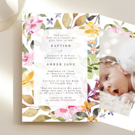 Elegant Vattenfärgad Blommigt Botaniskt baptismfot Inbjudningar