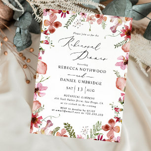Elegant Vattenfärgad Blommigt Bröllop Rehearsal Mi Inbjudningar