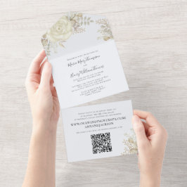 Elegant Vattenfärgad Blommigt Elfenbensfyllning QR