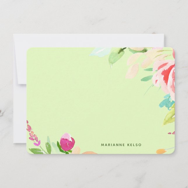 Elegant Vattenfärgad Blommigt Personlig  Grön  Anteckningskort (Framsida)