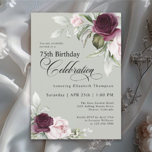 Elegant Vattenfärgad Blommigt Sage 75:e Birthday Inbjudningar