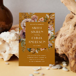 Elegant vattenfärgad blommigt senap orange Sweet 1 Inbjudningar