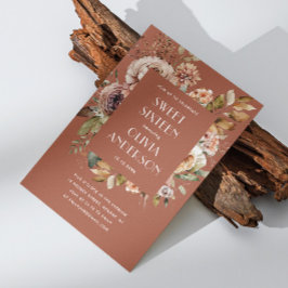 Elegant vattenfärgad blommigt terracotta Sweet 16 Inbjudningar