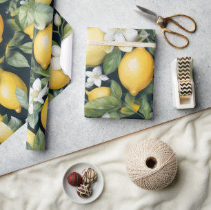 Elegant vattenfärgad citron mönster på vit blomma presentpapper
