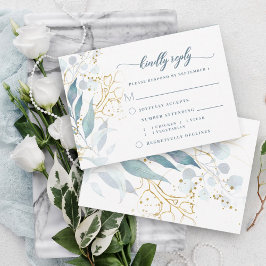 Elegant Vattenfärgad Dusty Blue Blommigt Guld Meal OSA Kort
