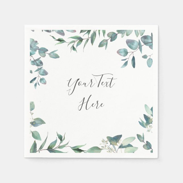 Elegant Vattenfärgad Eucalyptus Bröllop Papper Pappersservett (Framsidan)