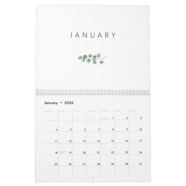 Elegant Vattenfärgad eukalyptus Kalender (Jan 2026)