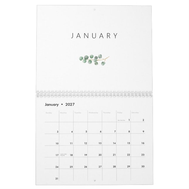 Elegant Vattenfärgad eukalyptus Kalender (Jan 2027)