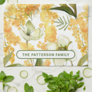 Elegant Vattenfärgad Gult Botaniska Blommigten Nam Kökshandduk