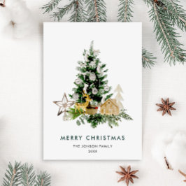 Elegant Vattenfärgad jul Gräs Träd Hälsning Julkort