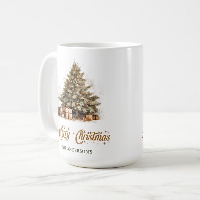 Elegant, vattenfärgad Julgran-koppar Kaffemugg (Framsida vänster)