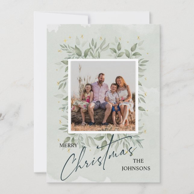 Elegant Vattenfärgad Personlig Foto jul Julkort (Framsida)