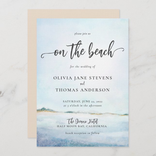 Elegant Vattenfärgad Vild Ocean Beach Aqua Bröllop Inbjudningar (Fram/baksida)