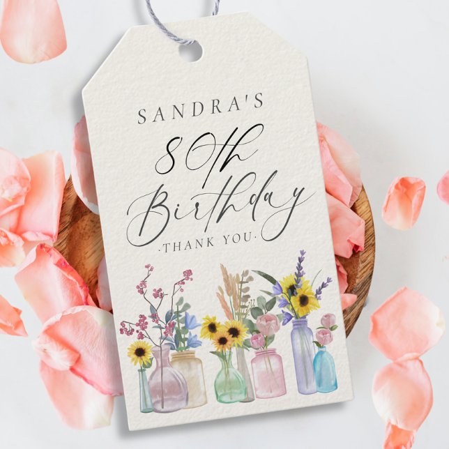 Elegant Vattenfärgade Blommigtar 80:e födelsedag T Presentetikett (Skapare uppladdad)