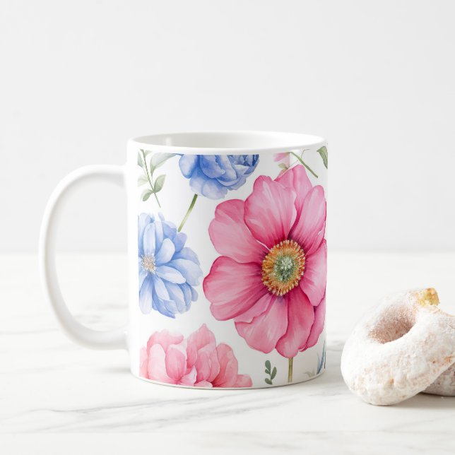 Elegant Vattenfärgade blommor Flora Mönster Kaffemugg (Med munk)