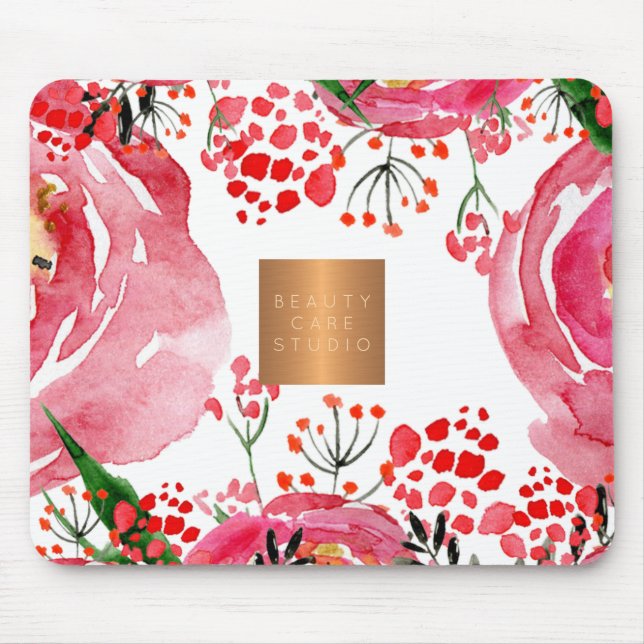 Elegant vattenfärgade rosa peonies kopparmetallisk musmatta (Framsidan)