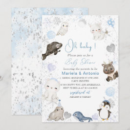 Elegant Vattenfärgade vinterarktiska djur Baby Sho Inbjudningar