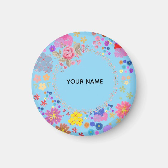 Elegant vattenfärgblomma Personlig Namnmagnet Magnet (Framsidan)