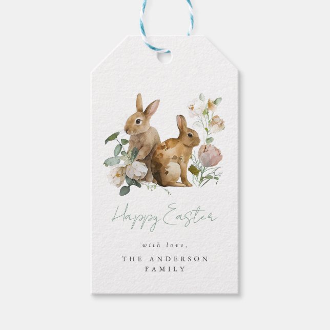 Elegant vattenfärgblommig påsk presentetikett (Framsidan)
