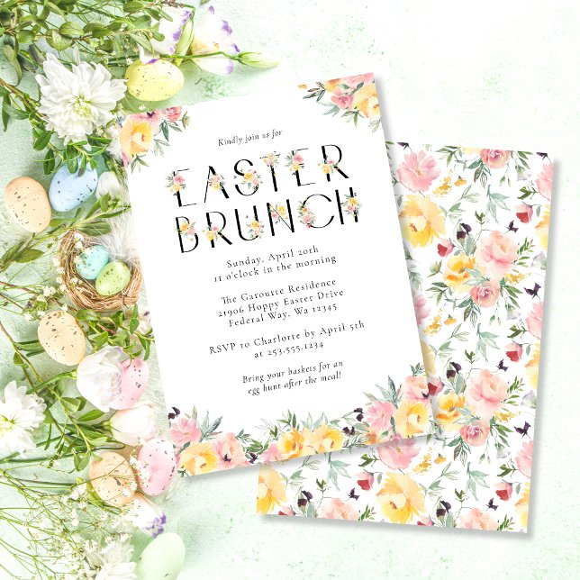 Elegant vattenfärgblommig påskbrunch inbjudningar (Elegant Watercolor Floral Easter Brunch Invitation)