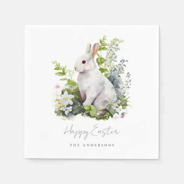 Elegant vattenfärgblommig påskfest pappersservett (Framsidan)