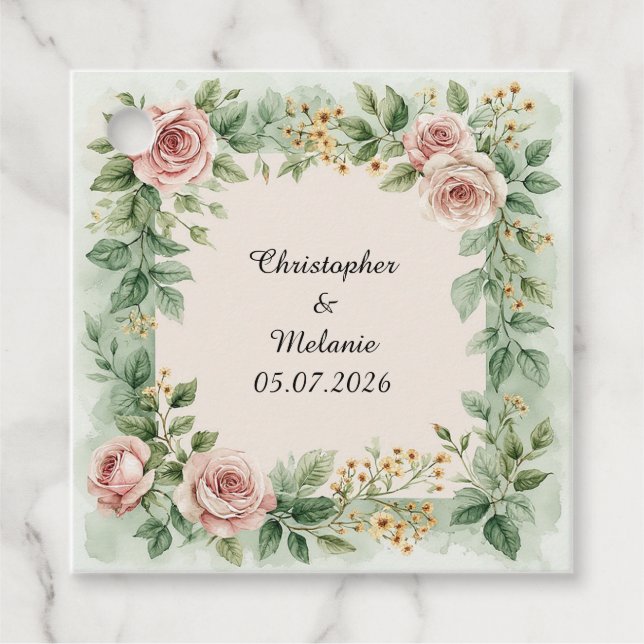 Elegant vattenfärgblommig ram gåvor etiketter (Framsida)