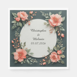 Elegant vattenfärgblommig ram pappersservett