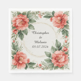 Elegant vattenfärgblommig ram pappersservett