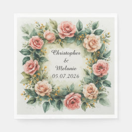 Elegant vattenfärgblommig ram  pappersservett