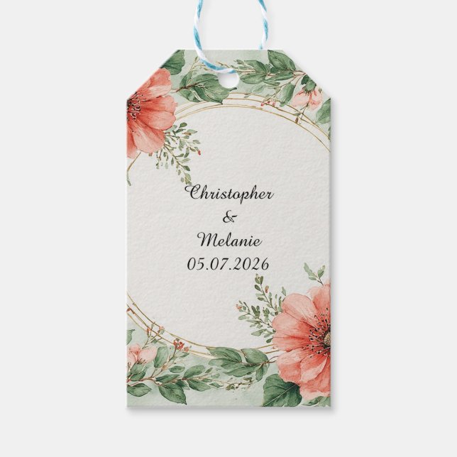 Elegant vattenfärgblommig ram  presentetikett (Framsidan)