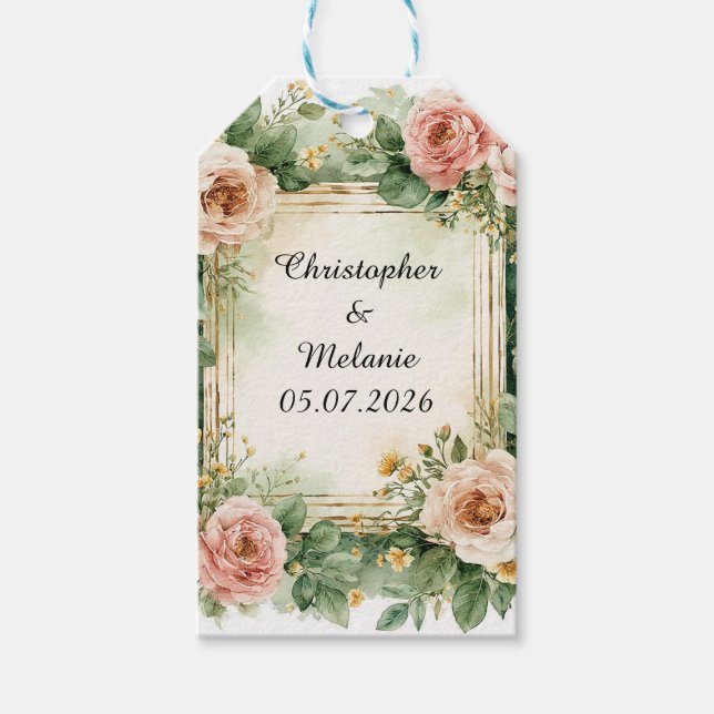 Elegant vattenfärgblommig ram presentetikett (Framsidan)