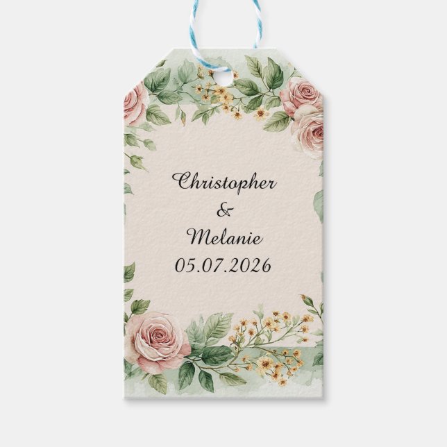 Elegant vattenfärgblommig ram presentetikett (Framsidan)