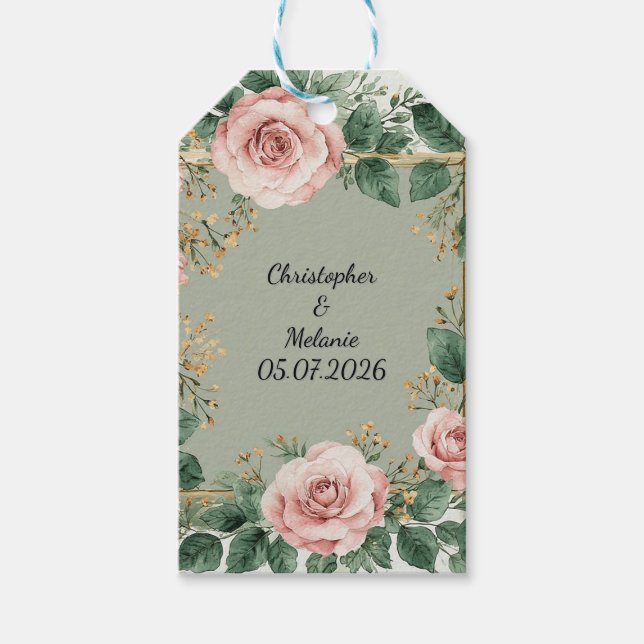 Elegant vattenfärgblommig ram  presentetikett (Framsidan)