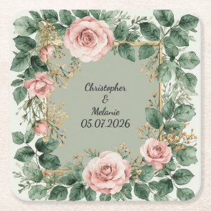 Elegant vattenfärgblommig ram underlägg papper kvadrat