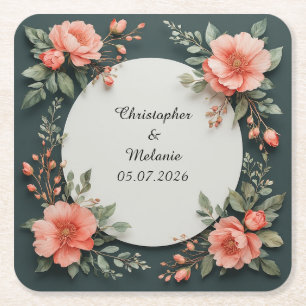 Elegant vattenfärgblommig ram underlägg papper kvadrat