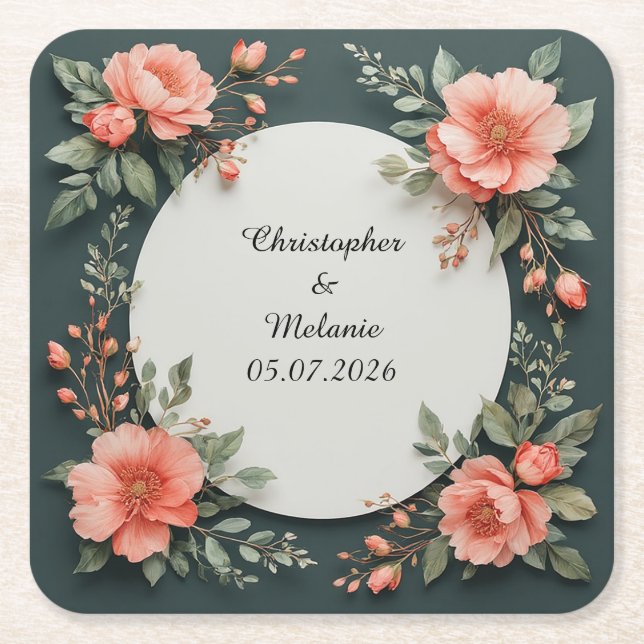 Elegant vattenfärgblommig ram underlägg papper kvadrat (Framsidan)