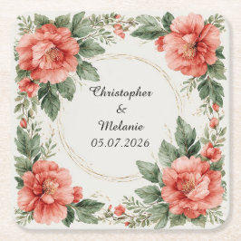 Elegant vattenfärgblommig ram underlägg papper kvadrat