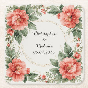 Elegant vattenfärgblommig ram underlägg papper kvadrat