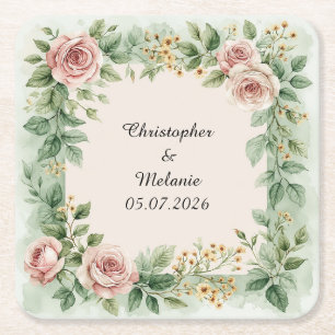 Elegant vattenfärgblommig ram underlägg papper kvadrat