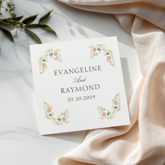 Elegant vattenfärgblommig rokoko bröllop  pappersservett (Skapare uppladdad)