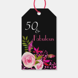 Elegant vattenfärgblommigt 50 & sagolikt presentetikett