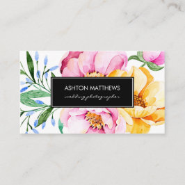 Elegant vattenfärgblommigtbukett visitkort