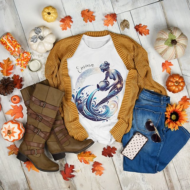 Elegant Vattenfärgen Aquarius Zodiac Anpassningsba T Shirt (Skapare uppladdad)