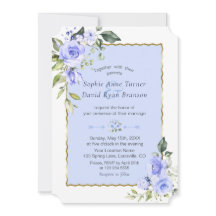 Elegant Vattenfärgen Blåa blommor Navy Blue Bröllo