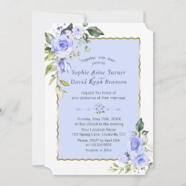 Elegant Vattenfärgen Blåa blommor Navy Blue Bröllo Inbjudningar
