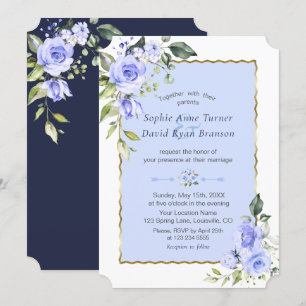 Elegant Vattenfärgen Blåa blommor Navy Blue Bröllo Inbjudningar
