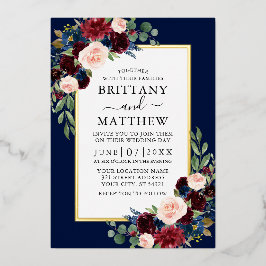 Elegant Vattenfärgen Blommigt Bröllop Blue Guld