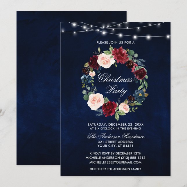 Elegant Vattenfärgen Blommigt jul Party Ljus Inbjudningar (Fram/baksida)